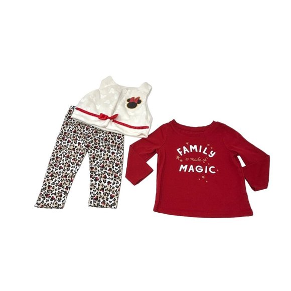 Baby Girl's Adorable Minnie Mouse Leggings & Vest & Red Shirt - Size 12 Month - Picture 2 of 7